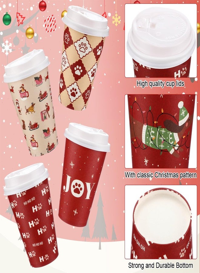 Ferrochef 60 Pcs 12oz Christmas Paper Cups with Lids Disposable Cute Holiday Dachshund Party Hot Chocolate Coffee Cups for Xmas Dachshund Birthday Party Decor Supplies, 4 Designs - Image 3